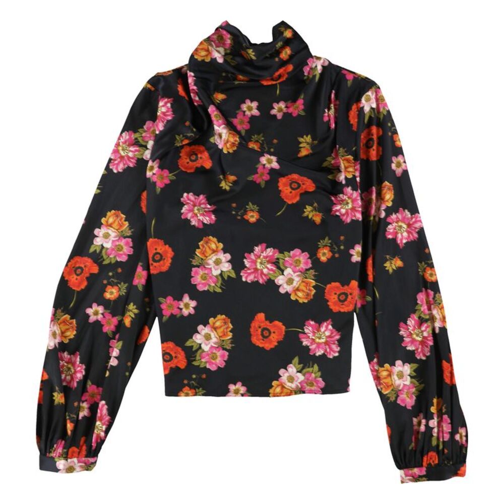 GUESS Womens Floral Print Knit Blouse, Black, L, DM